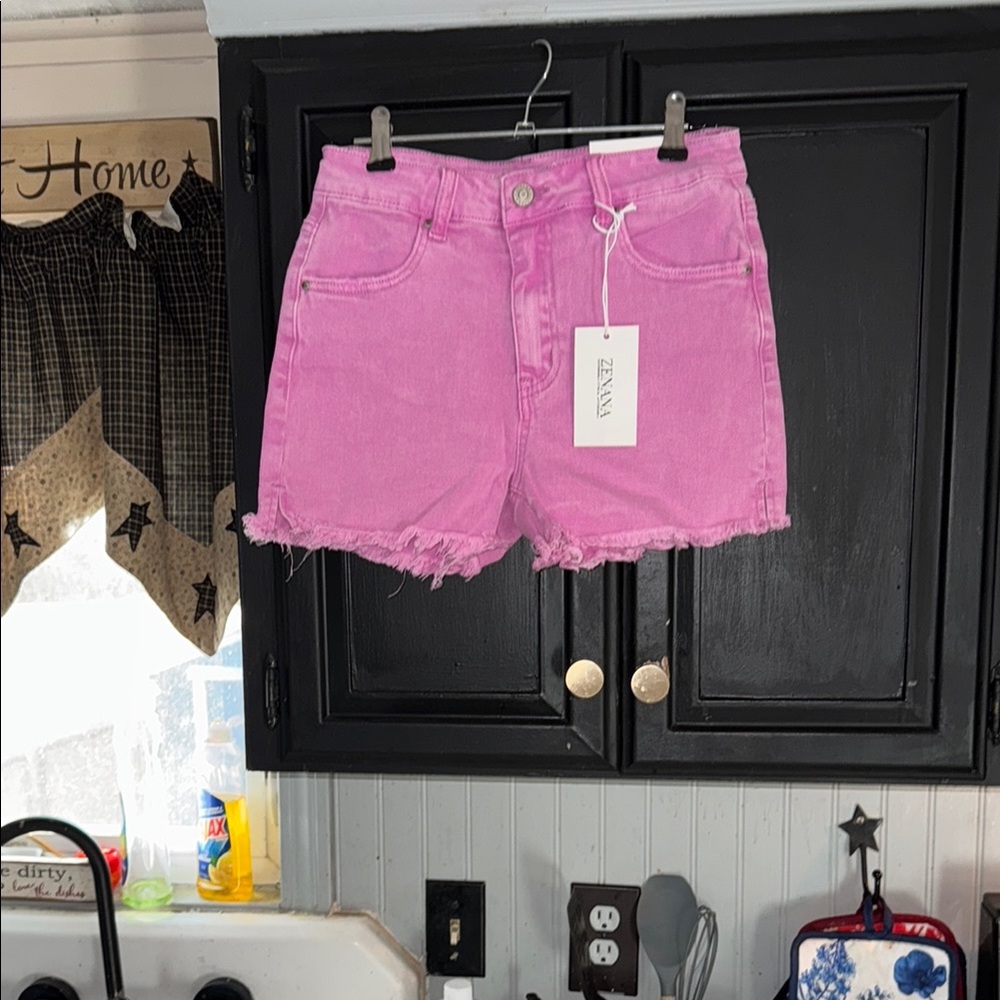 Zenana Outfitters Pink High-Waisted Jean Shorts